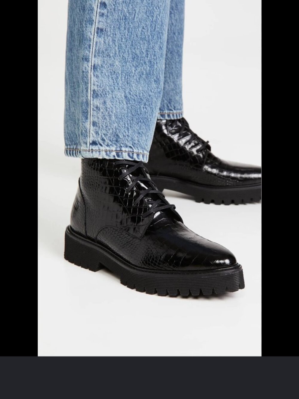 Freda Salvador Emi Lug Black Embossed Croc Lug Combat Boot Size 8
